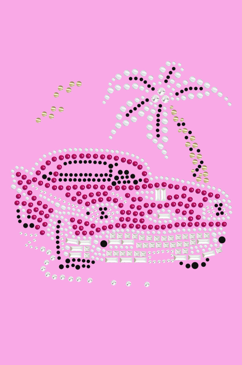 Car with Palm Tree (Pink) - Womens T-shirt