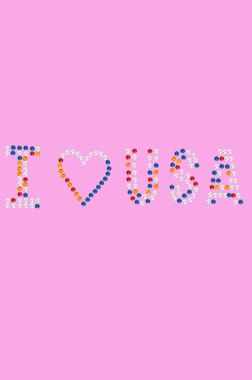 I Love USA (Multicolor Rhinestones) - Womens T-shirt