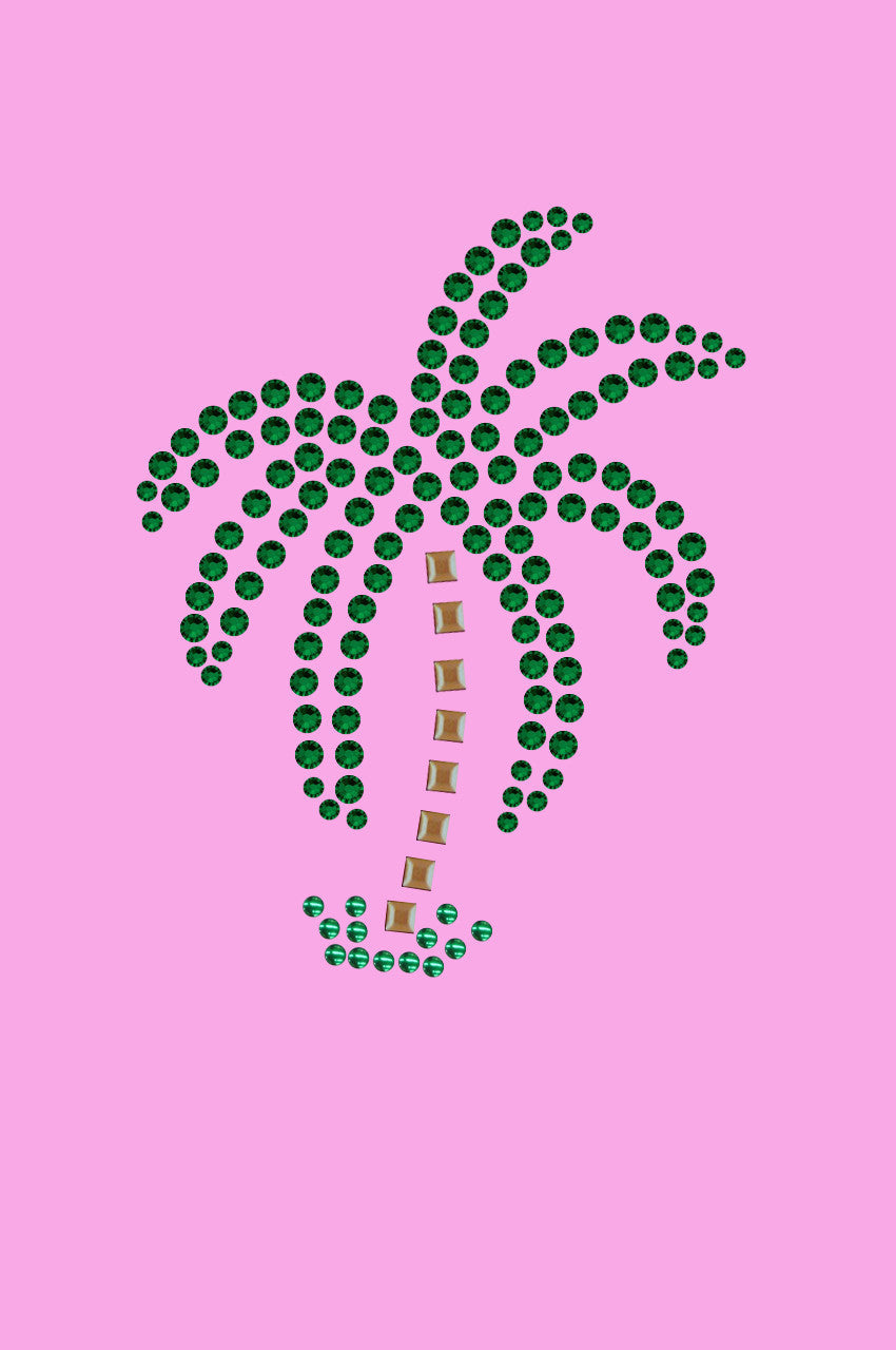 Palm Tree (Green Rhinestones - Small) - Womens T-shirt