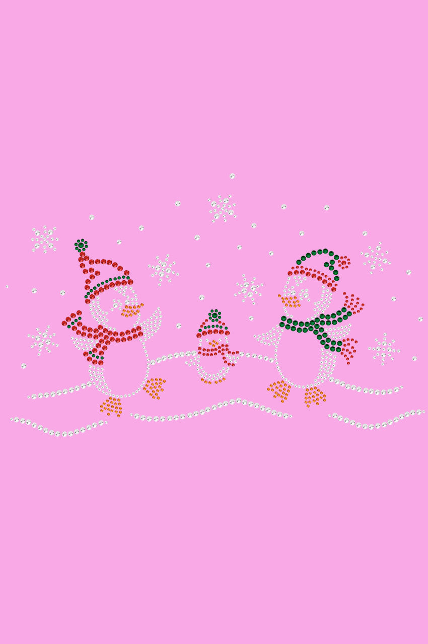 Penguin Family with Snowflakes - Womens T-shirt