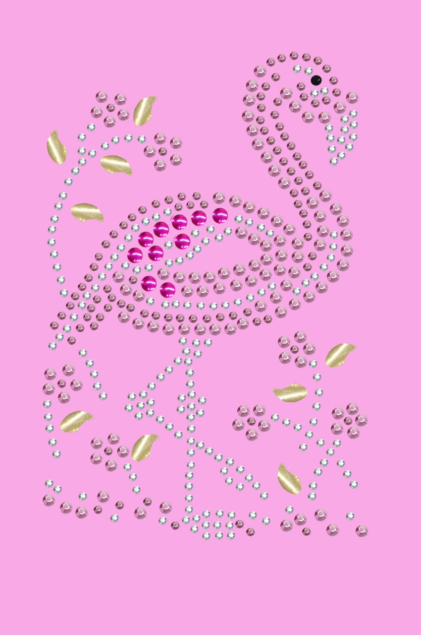 Pink Flamingo with Nailhead Flowers - Womens T-shirt