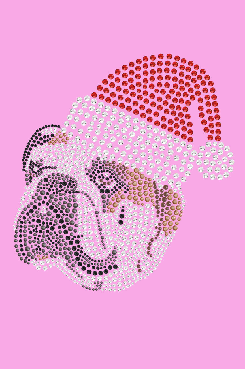 Bulldog Face (Brown) with Santa Hat - Womens T-shirt