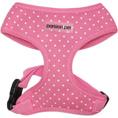 Parisian Pet Pink Dot Harness for Dogs & Cats – Adjustable, Comfortable Pink Polka Dot Dog Harness, Stylish Fit for Small Pets