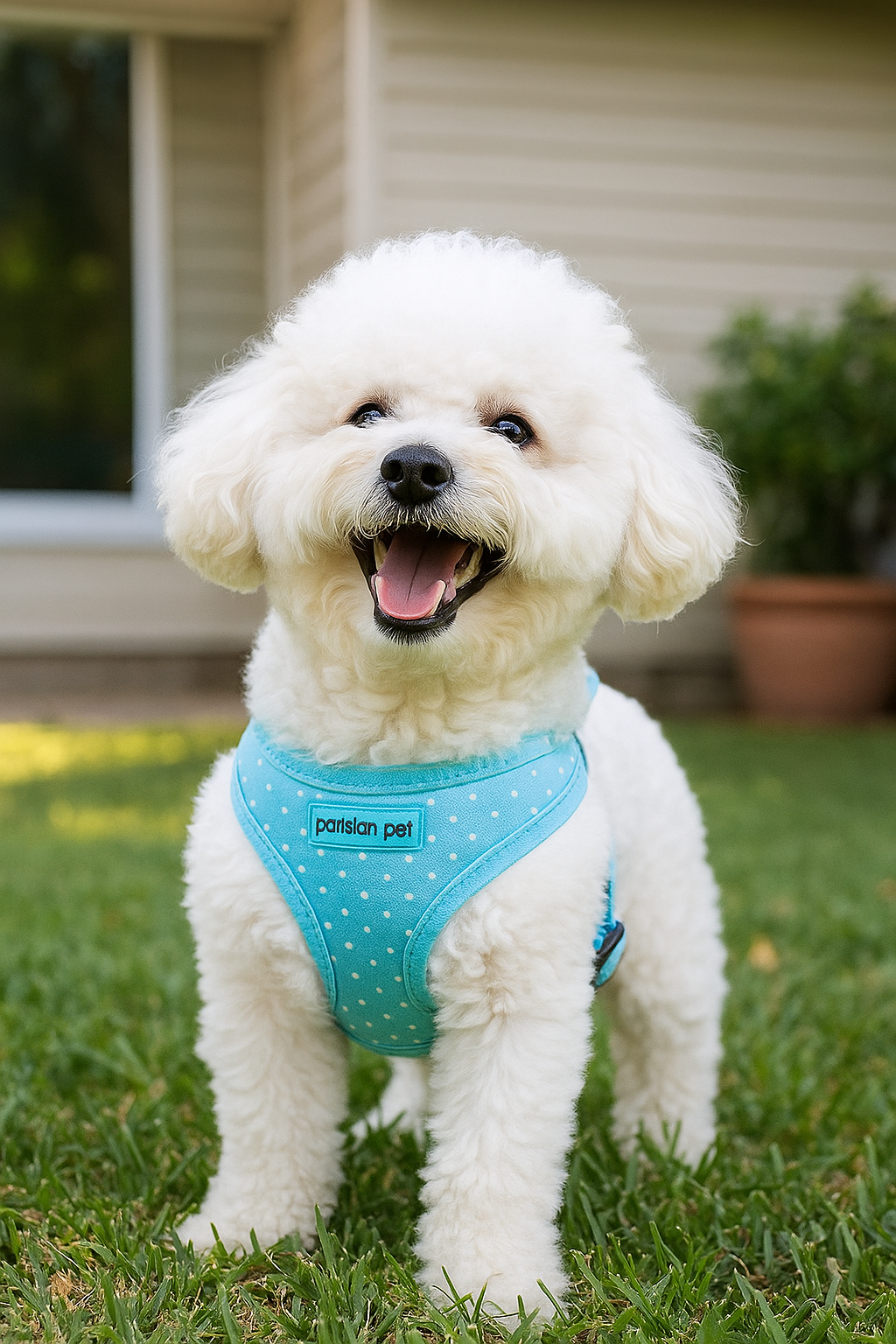 Parisian Pet Freedom Harness Polka Dot for Dogs & Cats  Adjustable Blue Dog Harness, Stylish and Durable Fit
