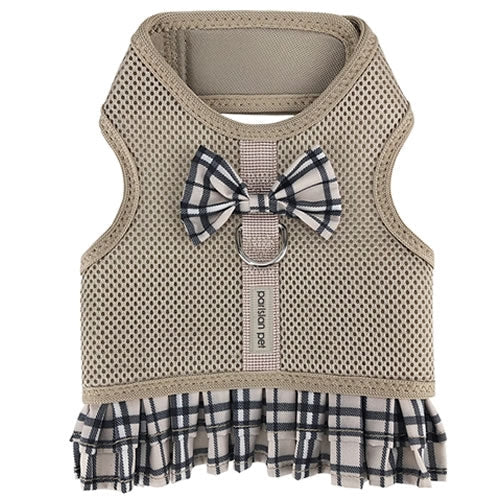 Parisian Pet  Khaki Plaid Harness Dress for Dogs & Cats – Fashionable and Comfortable Plaid Dog Harness Dress, Adjustable Fit