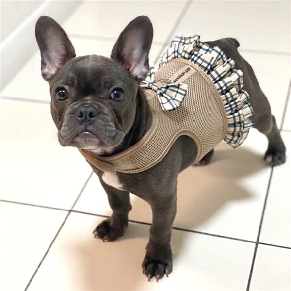 Parisian Pet  Khaki Plaid Harness Dress for Dogs & Cats  Fashionable and Comfortable Plaid Dog Harness Dress, Adjustable Fit
