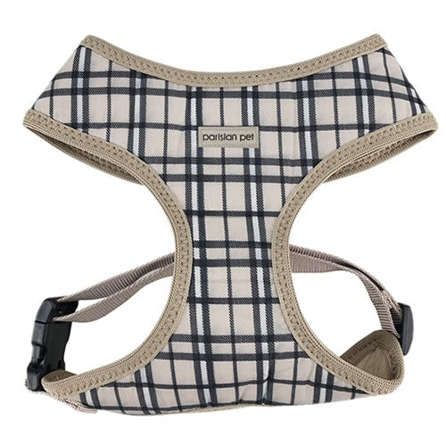 Parisian Pet Freedom Harness Khaki Plaid for Dogs & Cats – Comfortable and Adjustable Dog Harness, Stylish Khaki Plaid Design