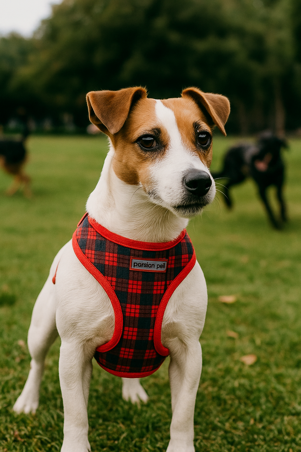 Parisian Pet Freedom Harness Scottish for Dogs & Cats  Durable and Adjustable Pet Harness, Stylish Plaid Design, Red & Blue