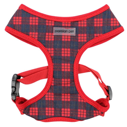 Parisian Pet Freedom Harness Scottish for Dogs & Cats – Durable and Adjustable Pet Harness, Stylish Plaid Design, Red & Blue