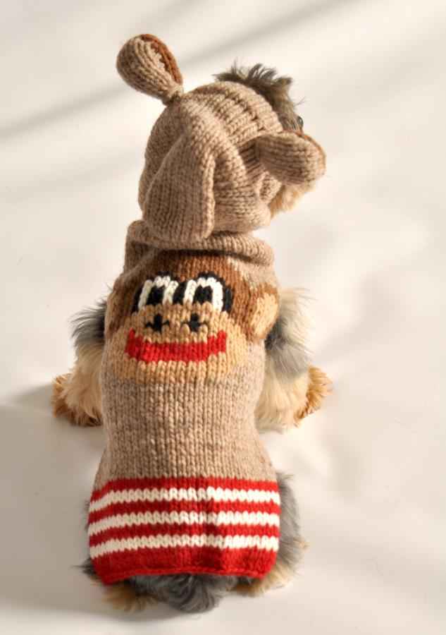 Chilly Dog Monkey Knit Wool Hoodie Dog Sweater