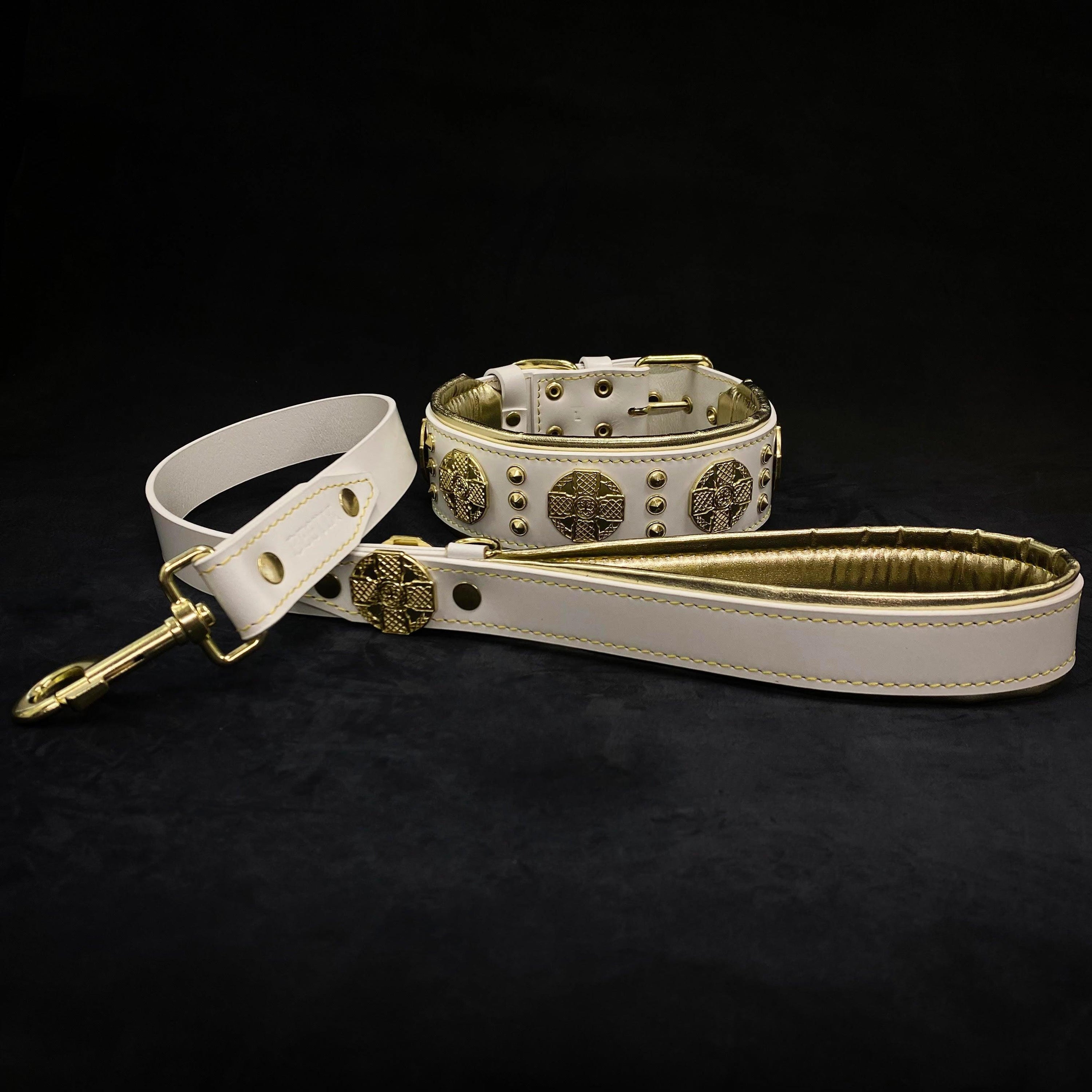 Bestia Dog Gear Genuine Leather Dog Collar - White 