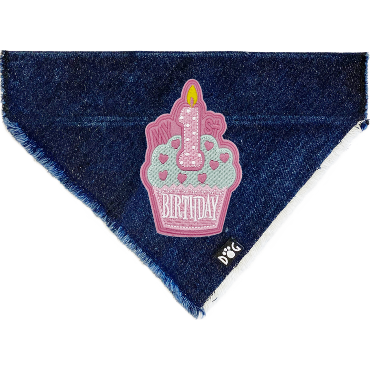 Pink First Birthday Denim Bandana