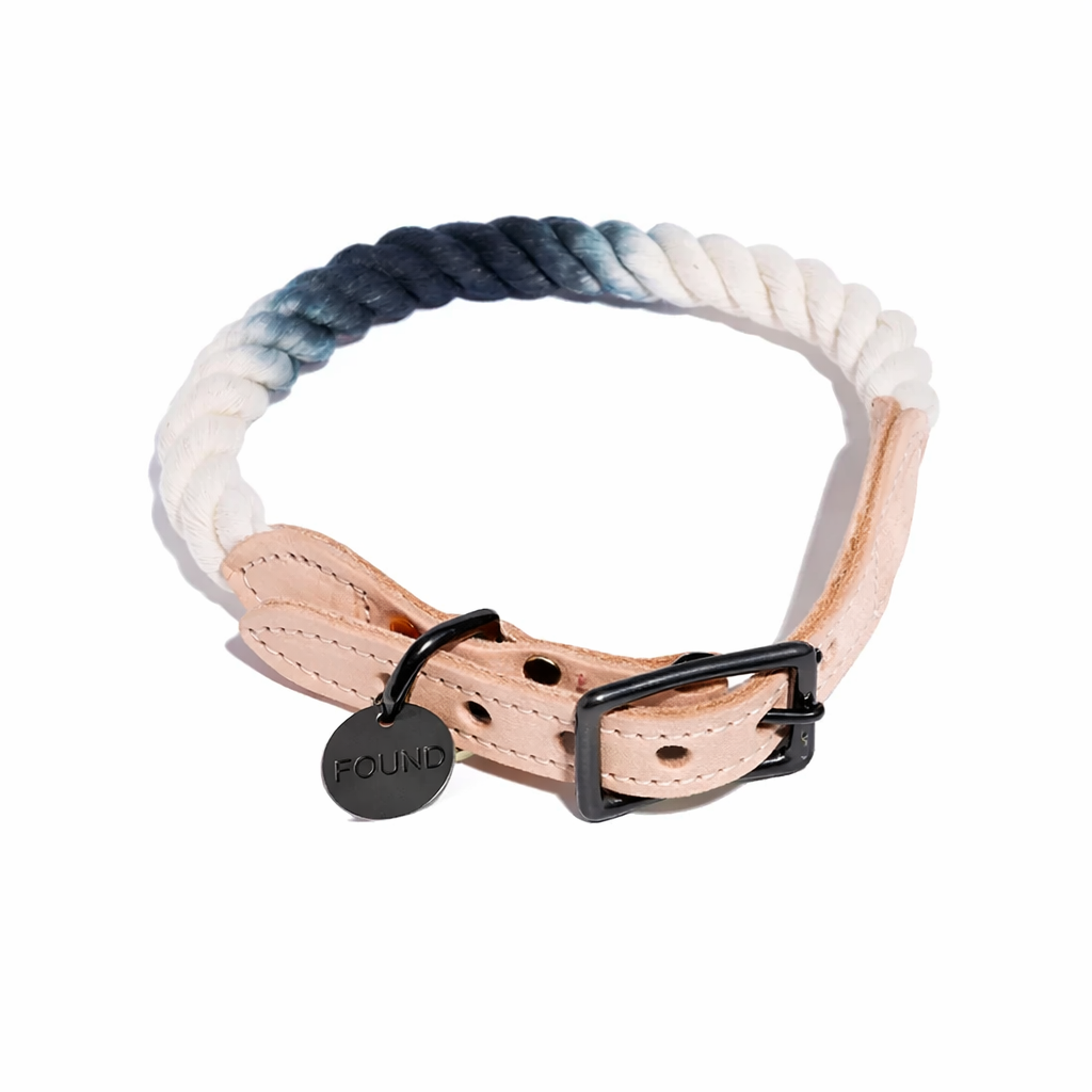Marine Green Ombre Cotton Rope Cat & Dog Collar – Matte Black Hardware