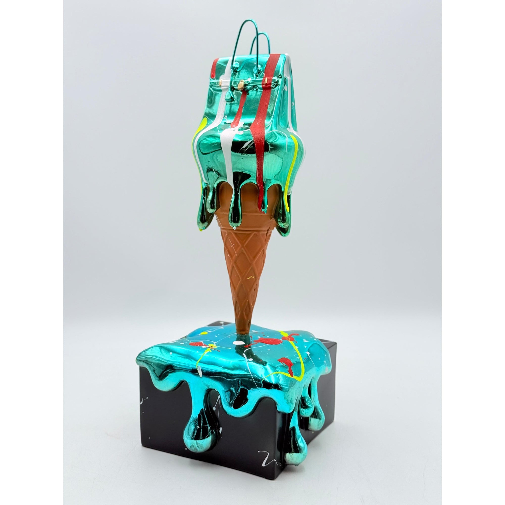 And Iconic Melty Bag Sculpture Blue Chrome Style