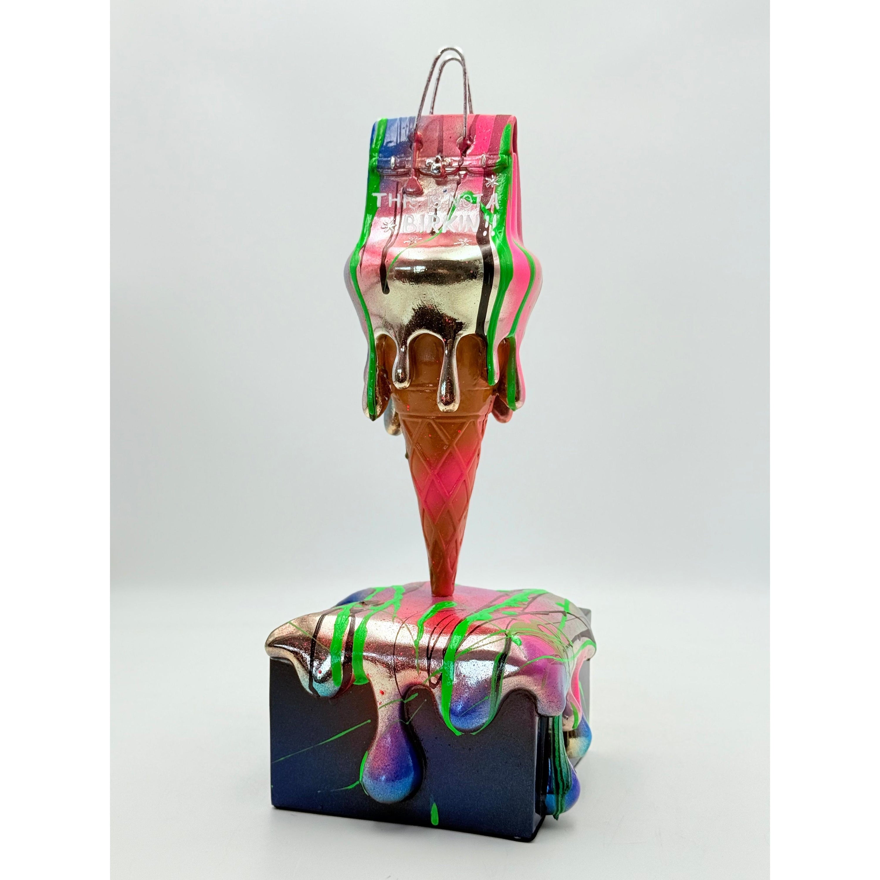 Melty Bag Sculpture - Chrome with Neon Drip Edition Red Chrome Decor Sculpture image 2 - HT Animal Supply