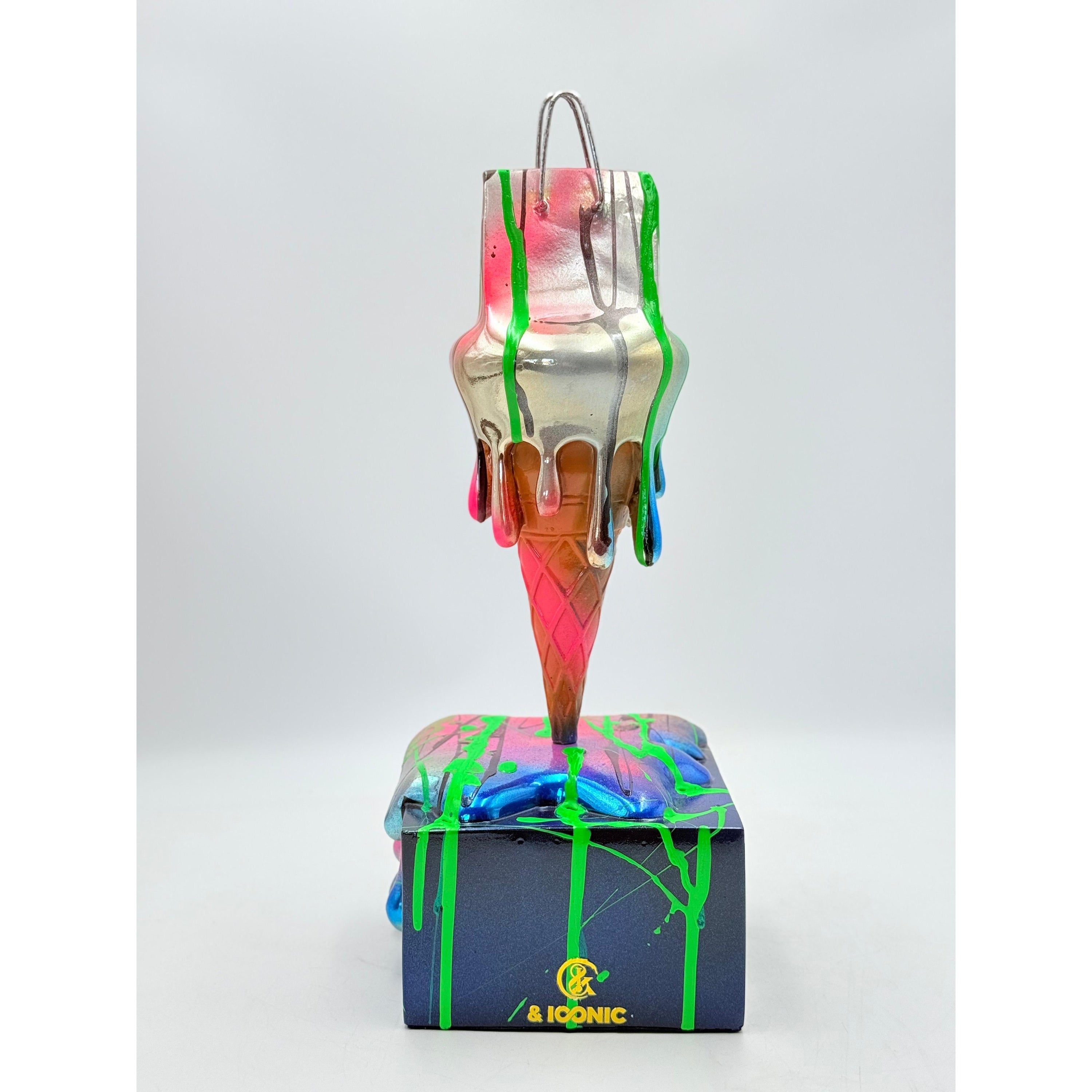 Melty Bag Sculpture - Chrome with Neon Drip Edition Red Chrome Decor Sculpture image 3 - HT Animal Supply
