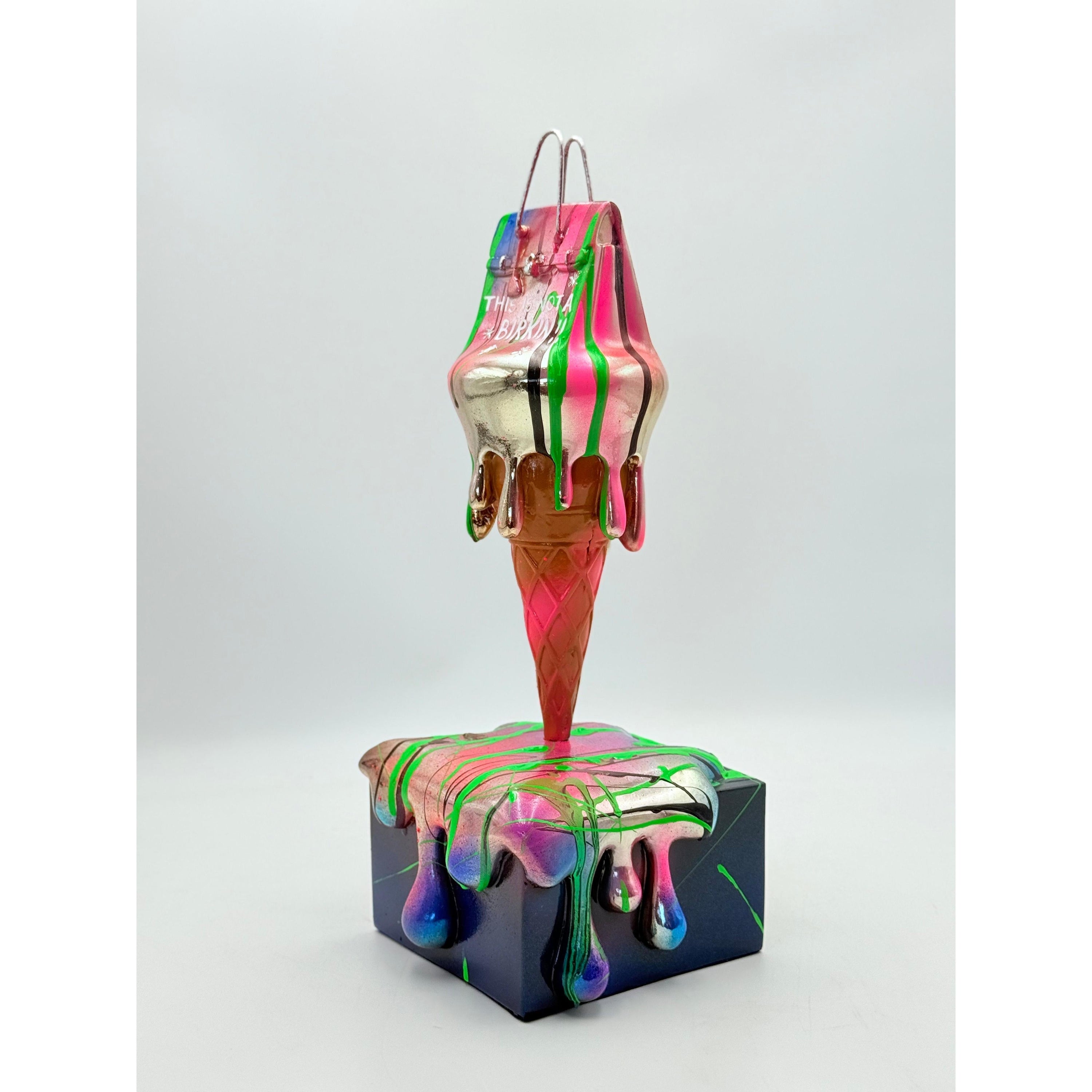 Melty Bag Sculpture - Chrome with Neon Drip Edition Red Chrome Decor Sculpture image 4 - HT Animal Supply