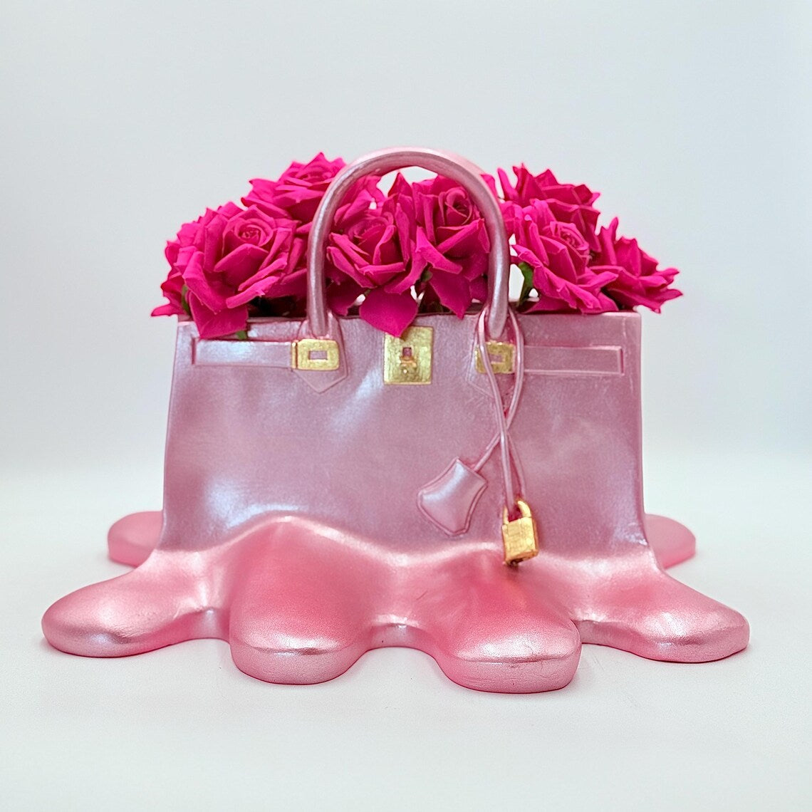 Metallic Pink Melting Bag Vase Sculpture