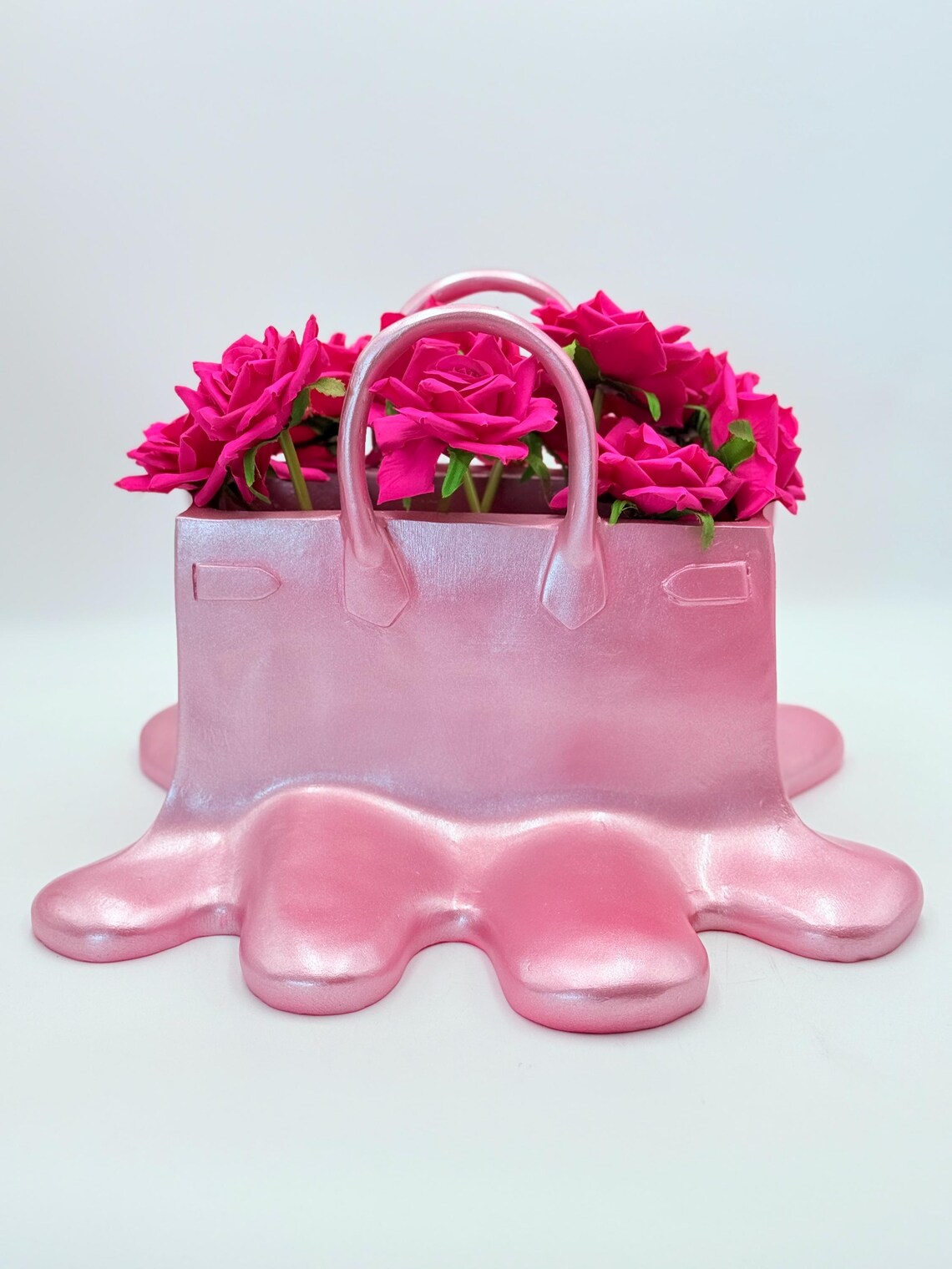 Metallic Pink Melting Bag Vase Sculpture