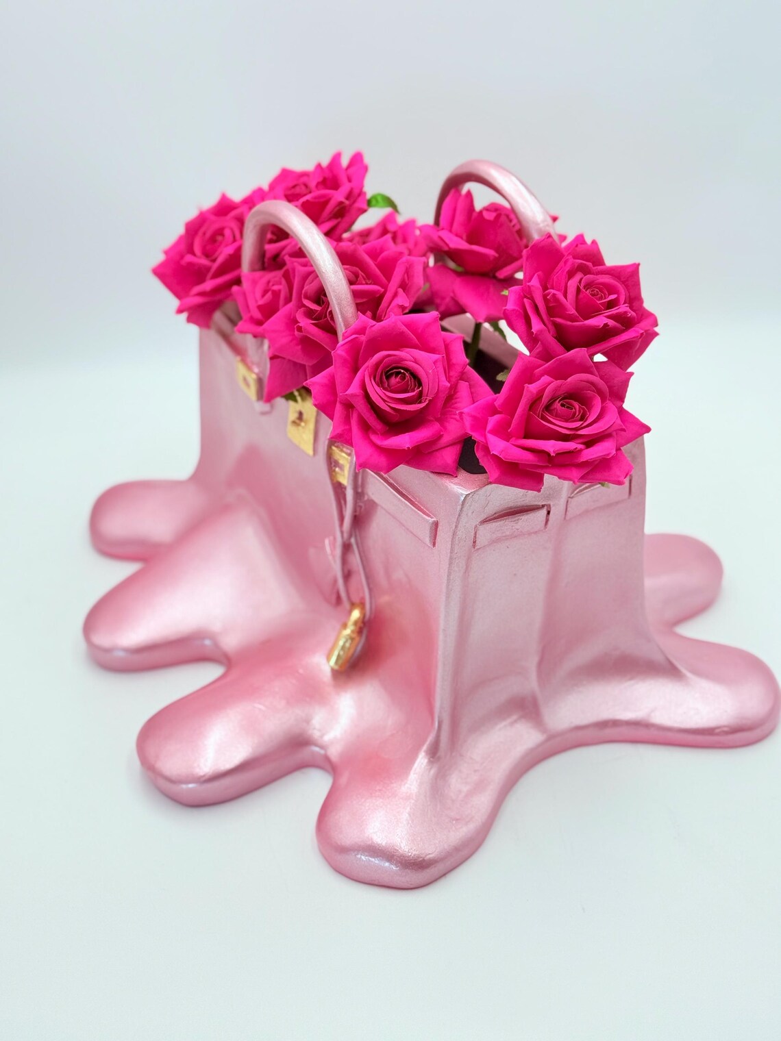 Metallic Pink Melting Bag Vase Sculpture