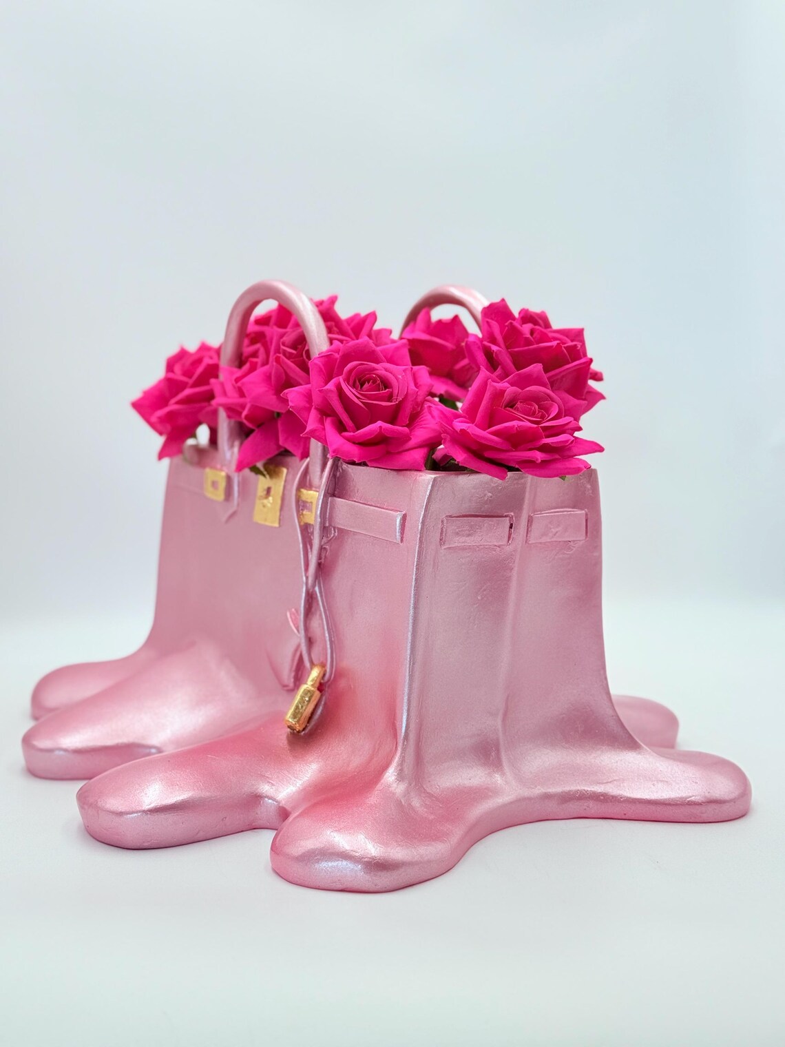 Metallic Pink Melting Bag Vase Sculpture