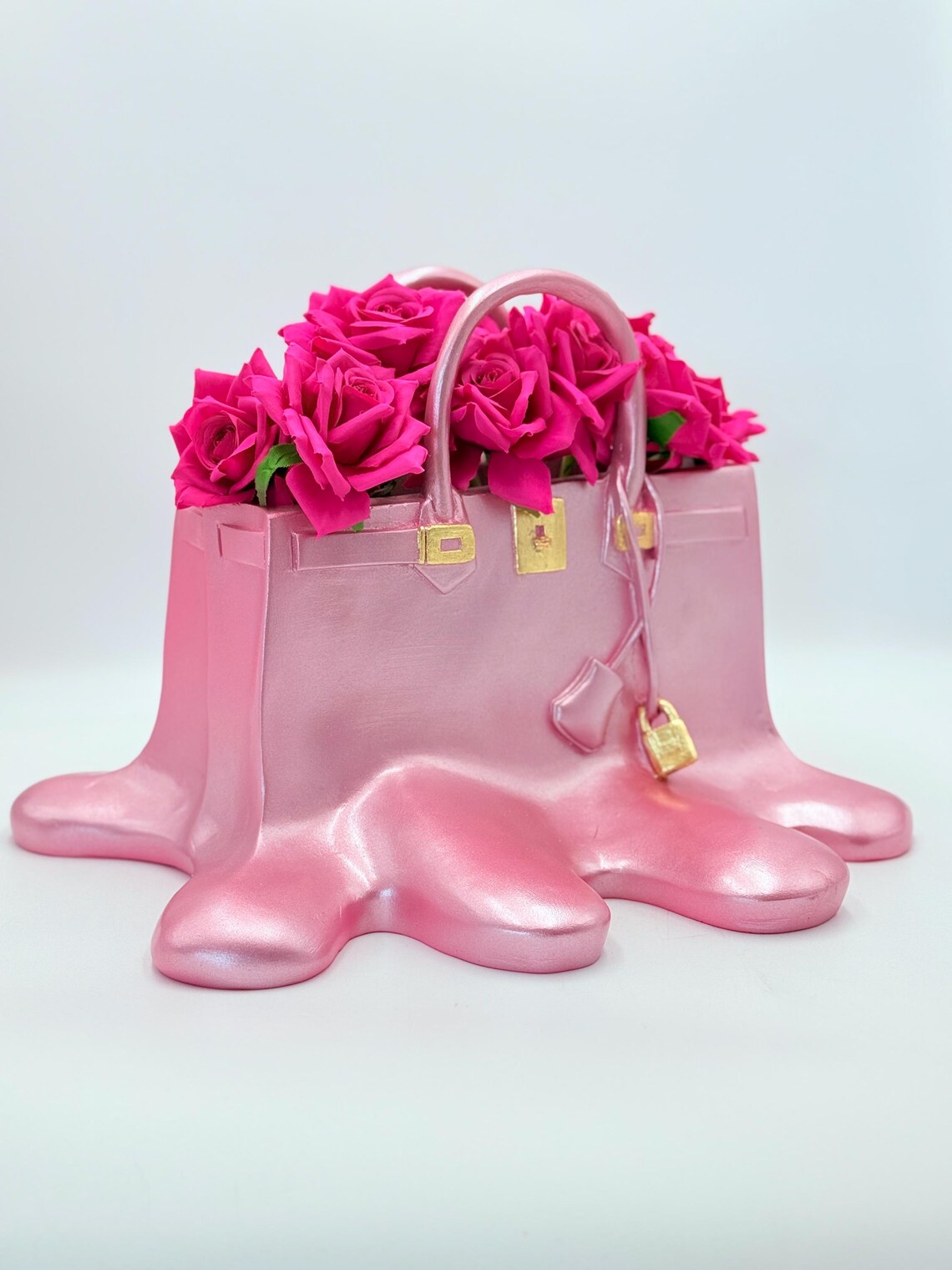 Metallic Pink Melting Bag Vase Sculpture