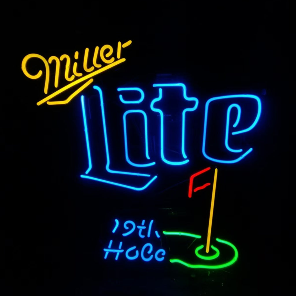 Miller Lite 19th Hole Real Glass Neon Sign