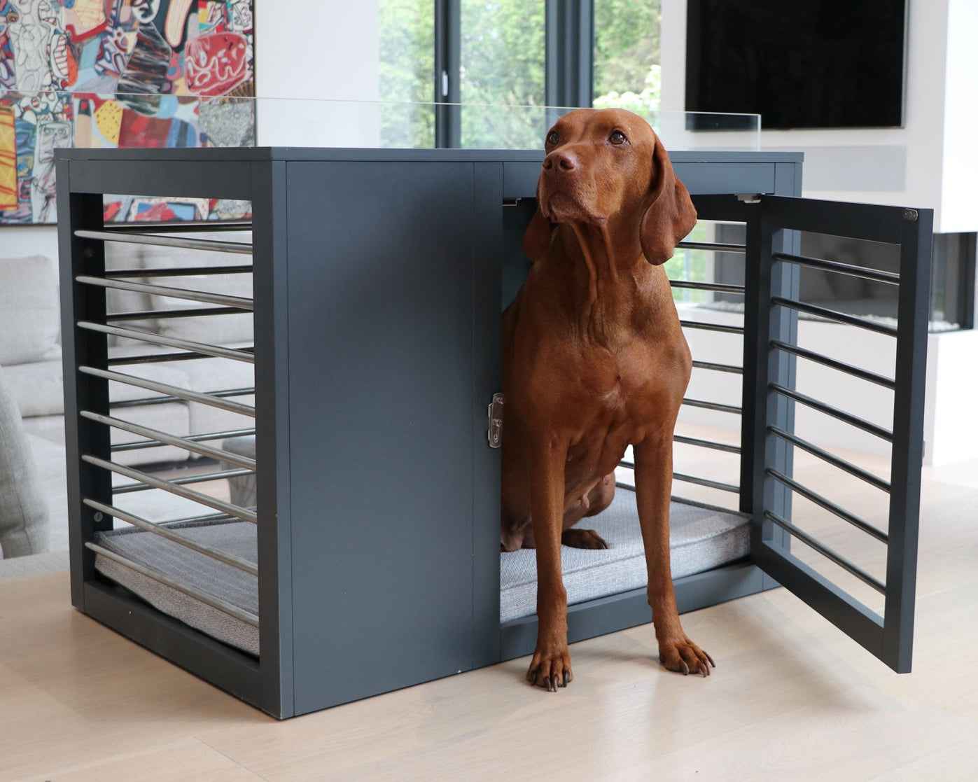 Bowsers Moderno Wood Dog Crate Furniture – Designer Indoor Crate and End Table