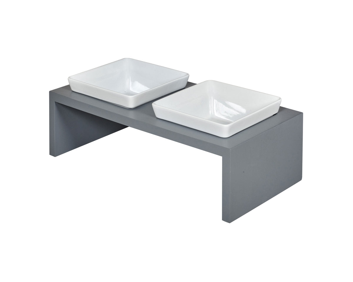 Bowsers Moderno Double Wood Dog Bowl Feeder - Elevated Designer Pet Dining