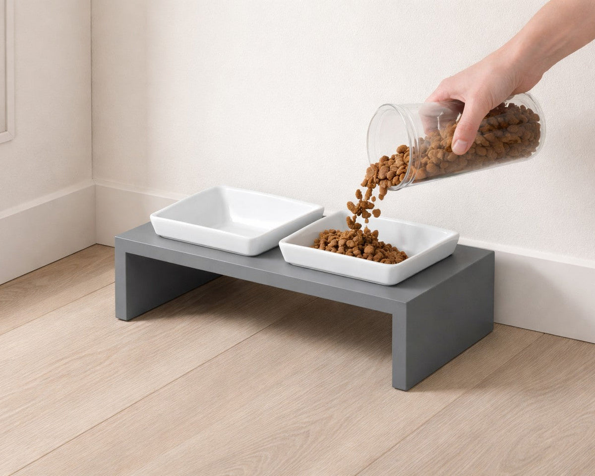 Bowsers Moderno Double Wood Dog Bowl Feeder - Elevated Designer Pet Dining