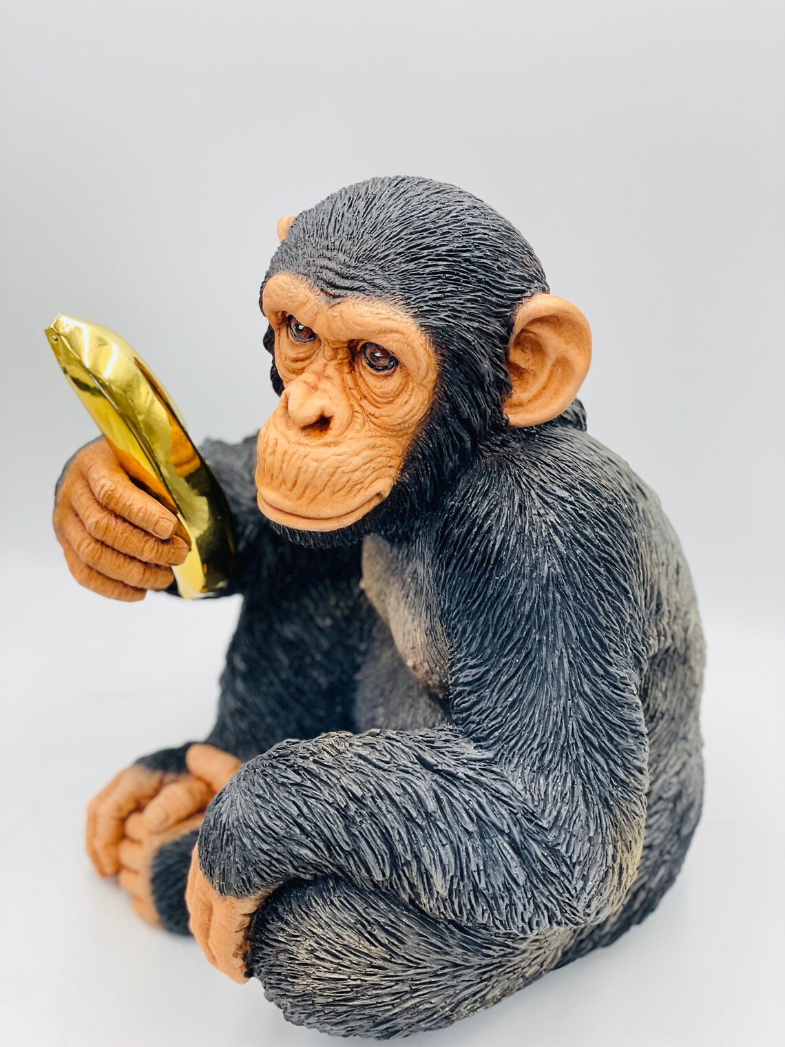 Modern Monkey Sculpture with Gold Banana