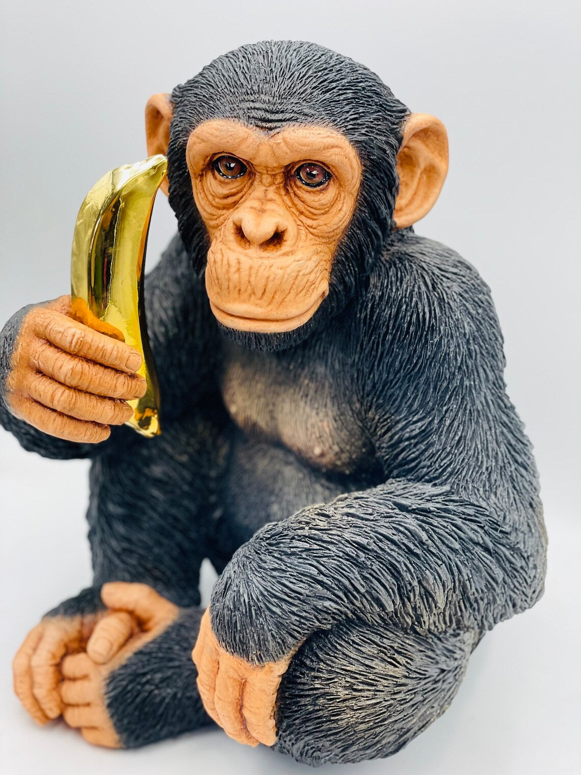 Modern Monkey Sculpture with Gold Banana