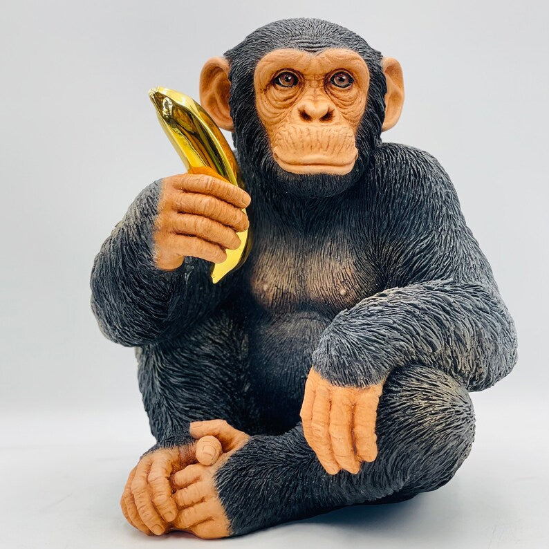 Modern Monkey Sculpture with Gold Banana