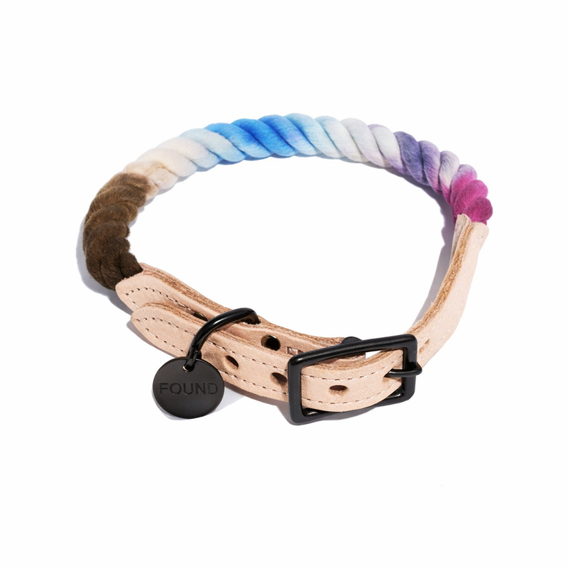 Mood Ring Ombre Cotton Rope Cat & Dog Collar – Matte Black Hardware