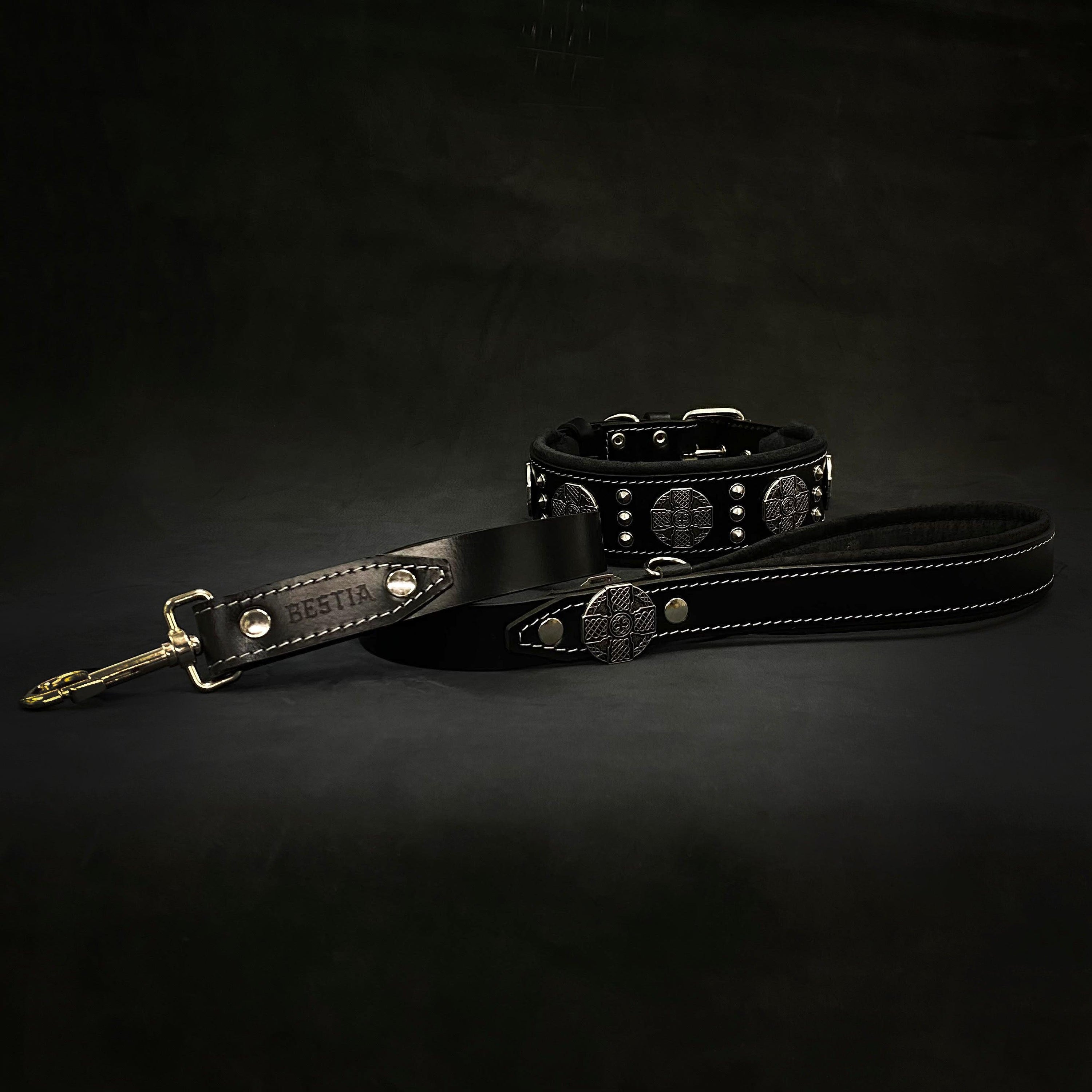 Bestia Dog Gear Genuine Leather Dog Collar - Black 