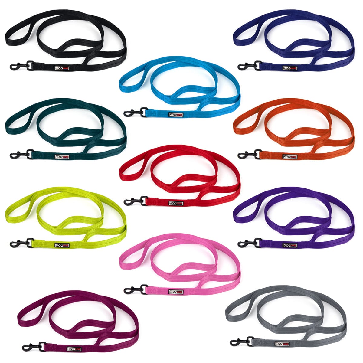 Dogline Nylon Multi-Handle Flat Dog Leash