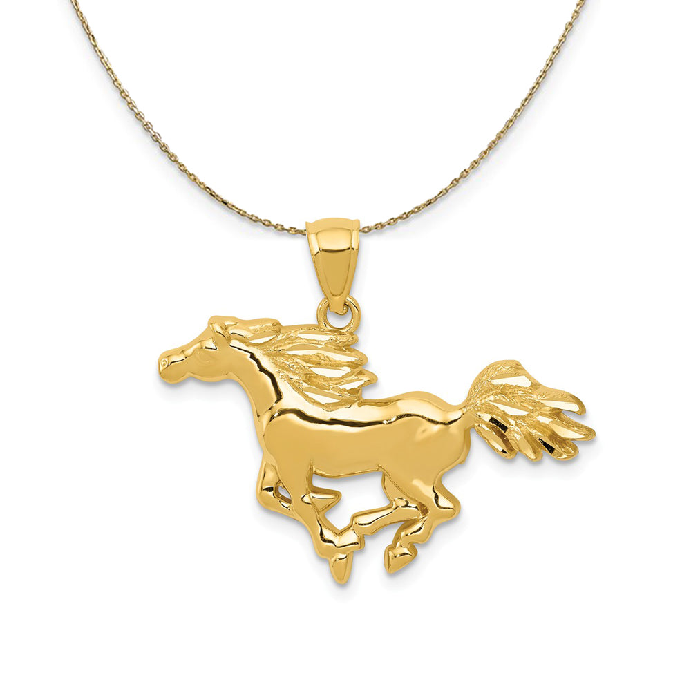 14k Yellow Gold Polished Galloping Horse Necklace
