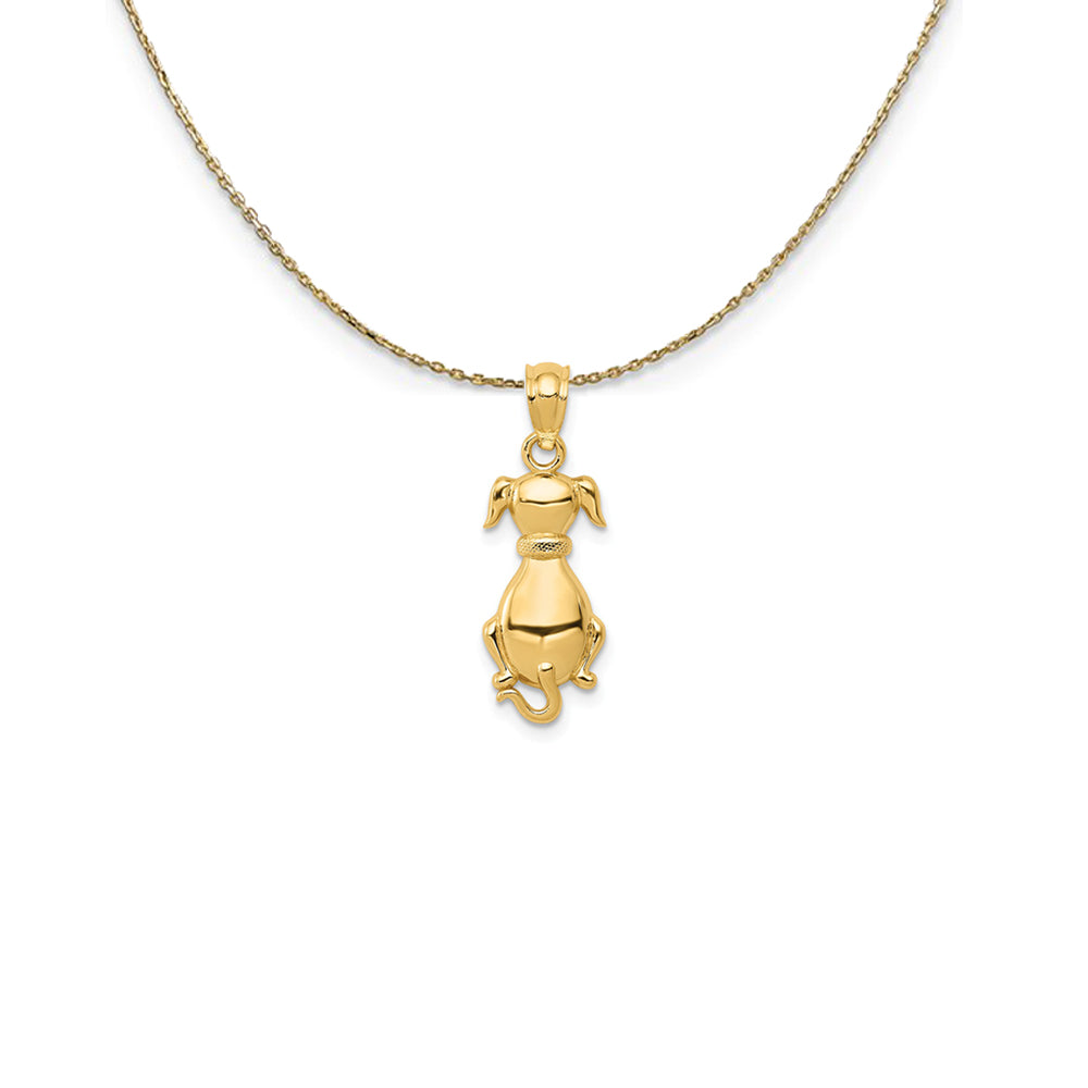 14k Yellow Gold Polished 2D Sitting Dog (23mm) Necklace