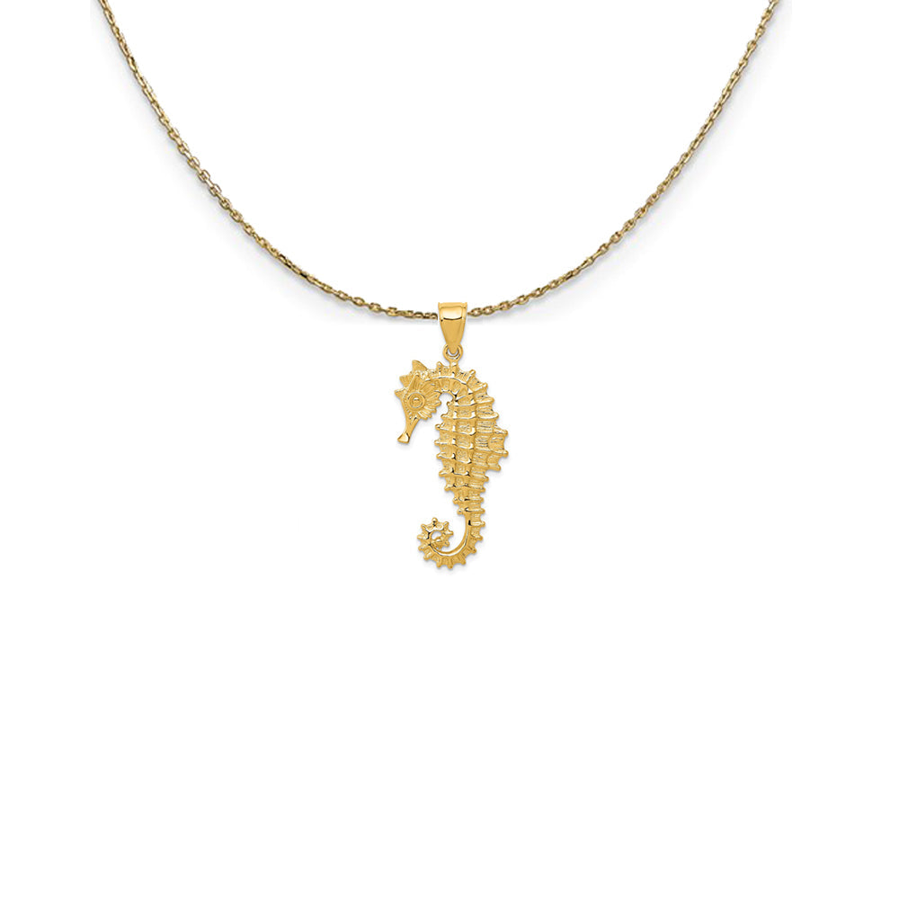 14k Yellow Gold Large Textured Seahorse Necklace