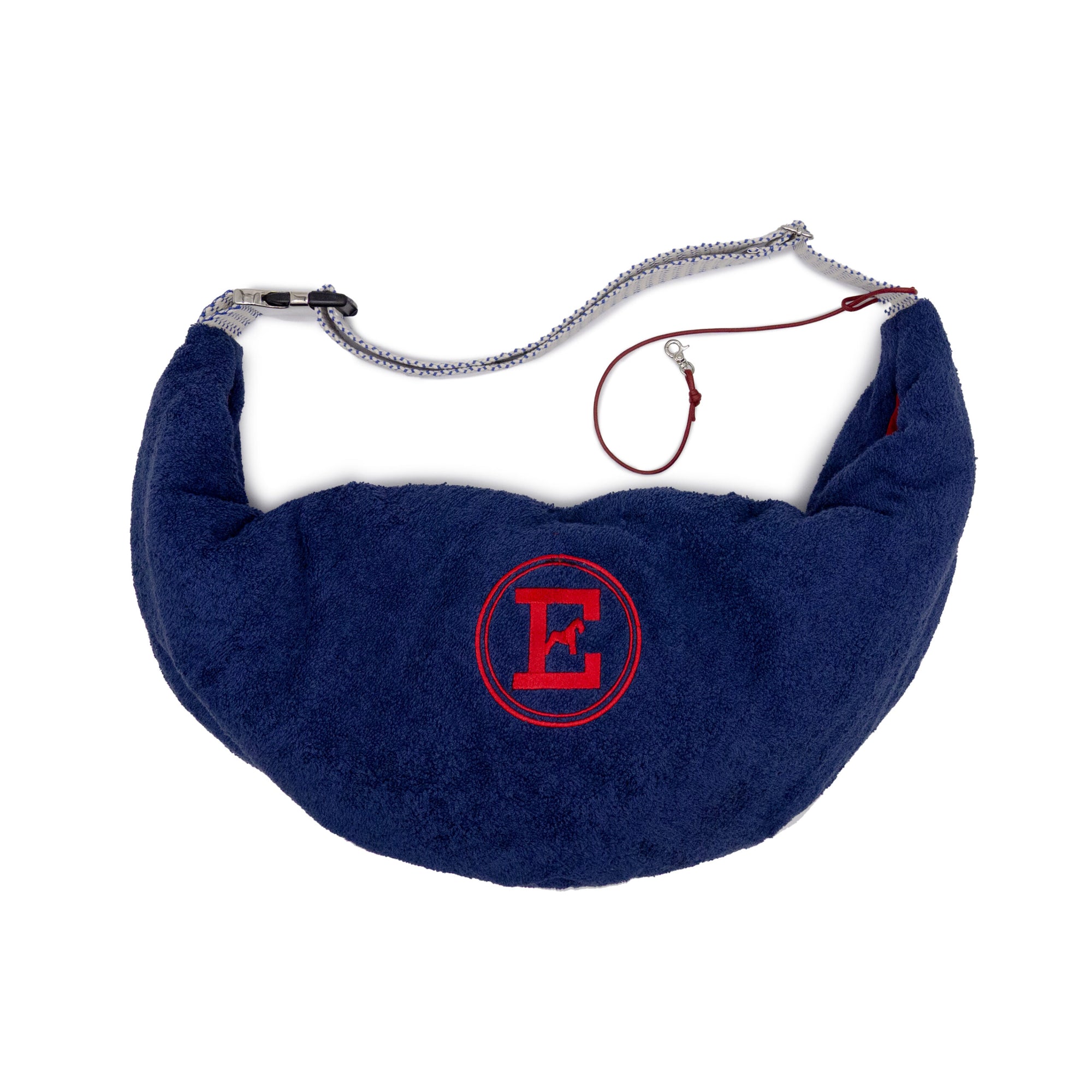 Navy Pouch: Luxury Dog Sling | Navy Blue Terrycloth & Water-Repellent Lining