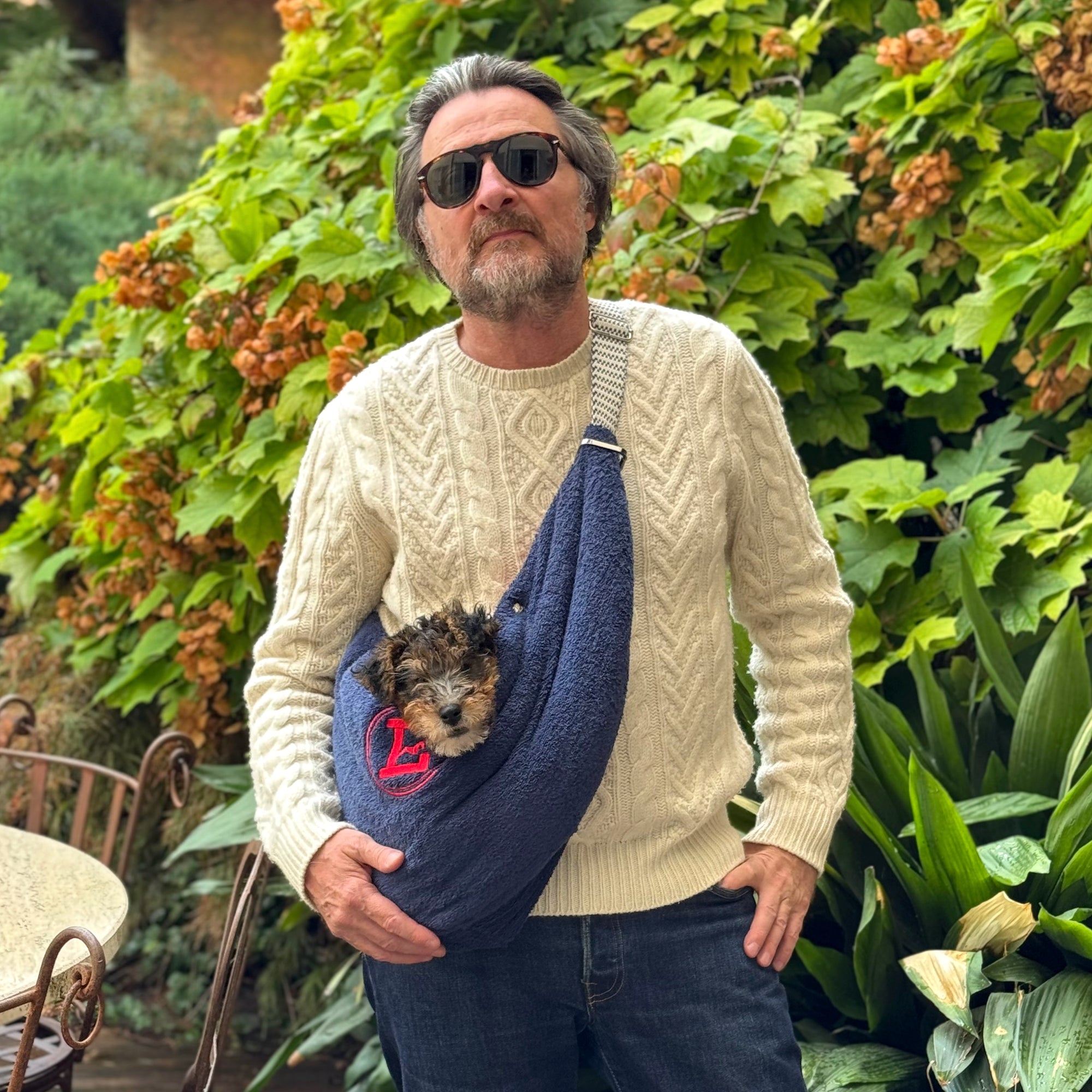 Navy Pouch: Luxury Dog Sling | Navy Blue Terrycloth & Water-Repellent Lining