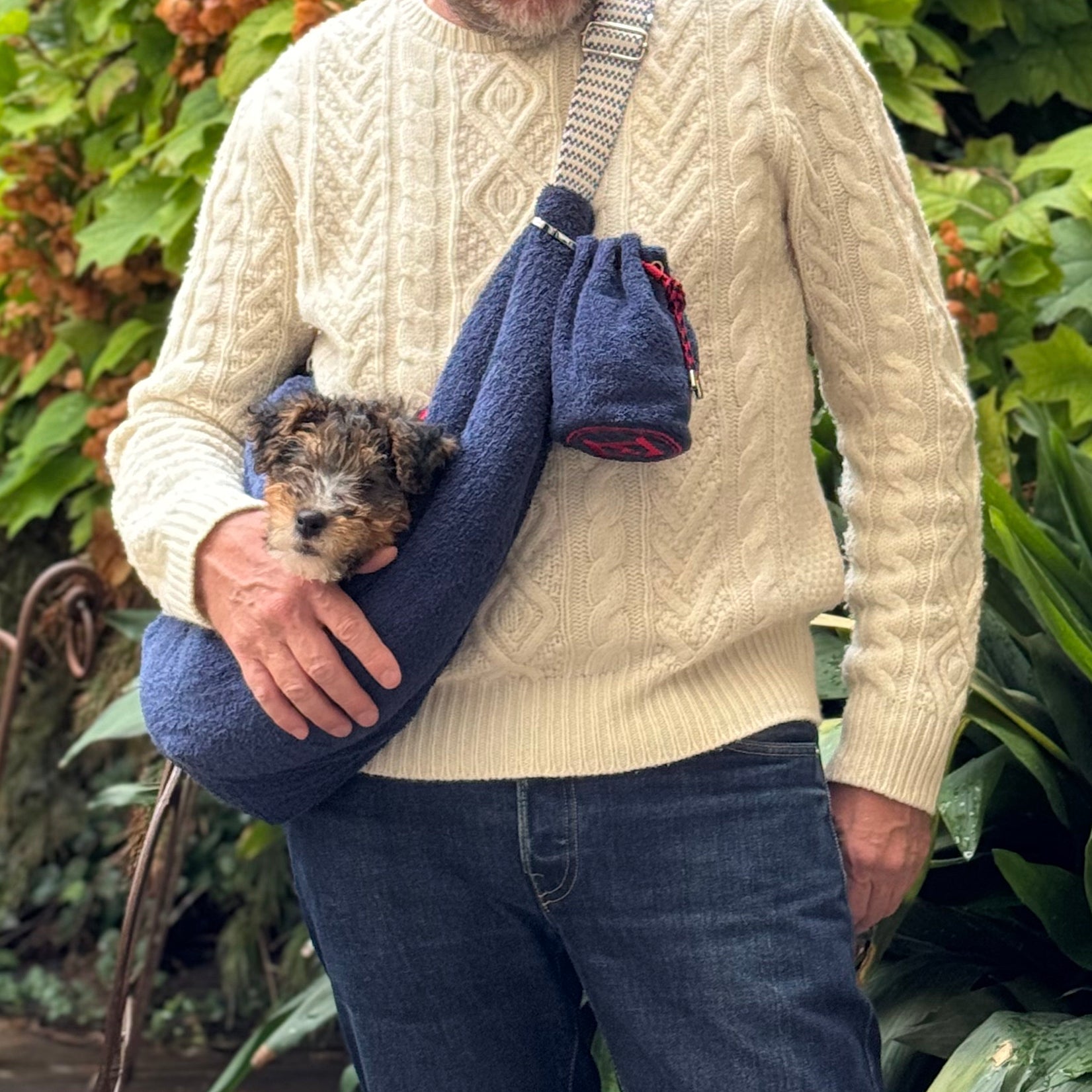 Navy Pouch: Luxury Dog Sling | Navy Blue Terrycloth & Water-Repellent Lining