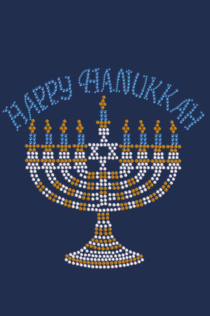 Menorah - Large (Blue, Silver, & Gold) - Womens T-shirt