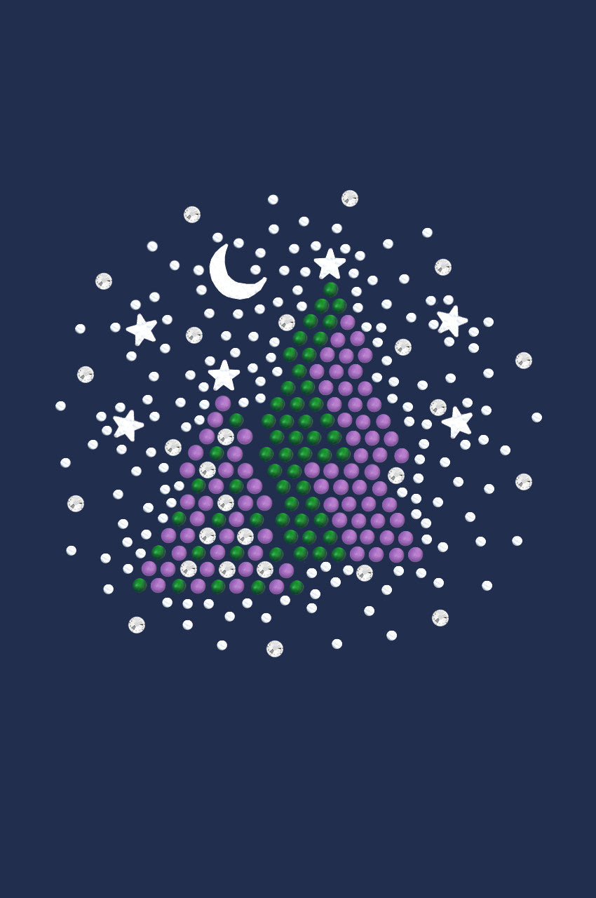 Purple & Green Christmas Trees with Austrian crystal Snowflakes - Womens T-shirt