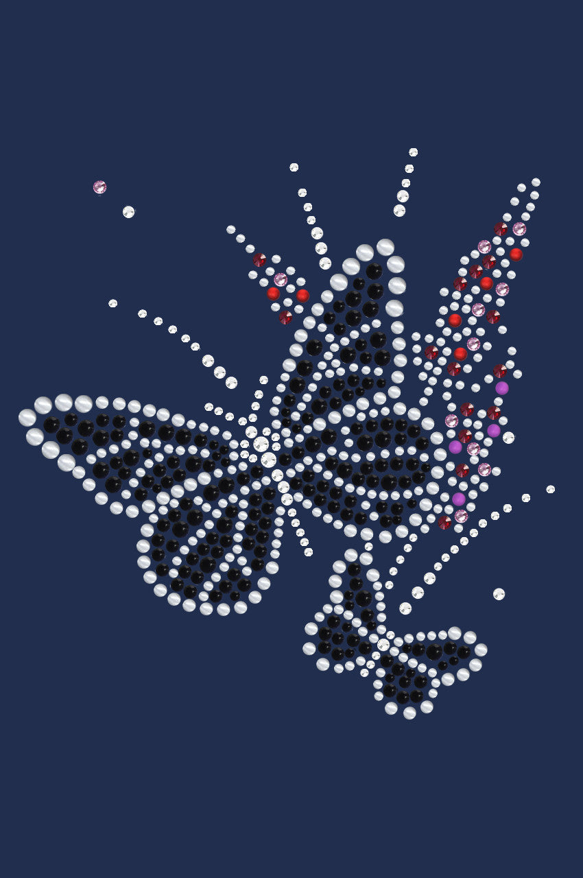 Black Butterfly with Flowers - Womens T-shirt