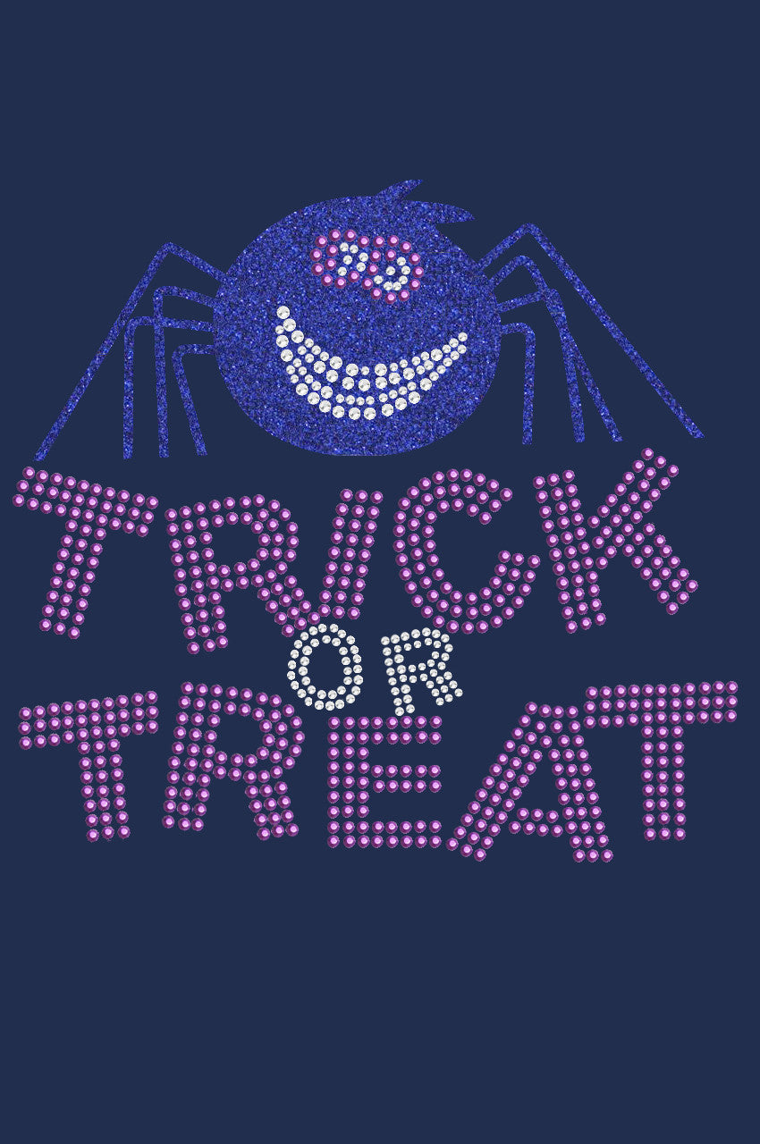 Trick or Treat with Blue Glitter Spider - Womens Tee
