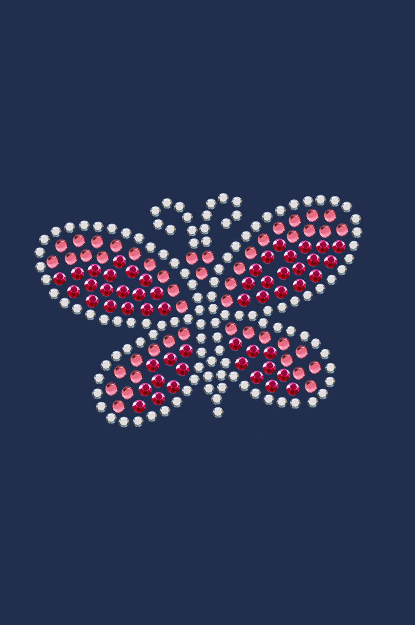 Pink Austrian crystal Rhinestone & Rhinestud Butterfly - Womens T-shirt