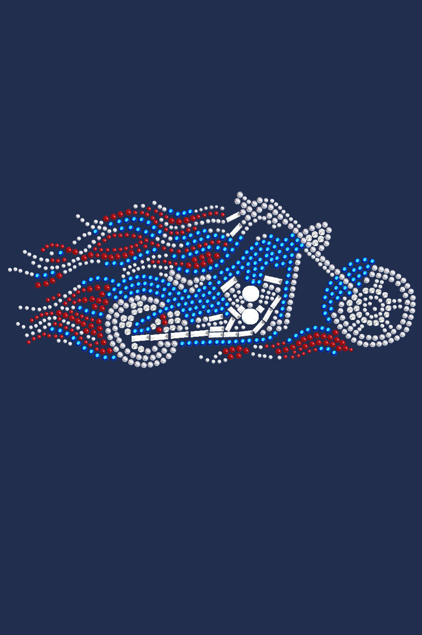 Motorcycle - Large Red, White, & Blue with Flames - Womens T-shirt