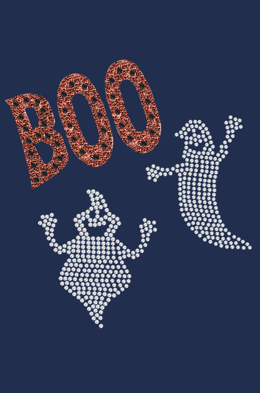 Orange Glitter Boo with Rhinestone Ghost - Womens T-shirt