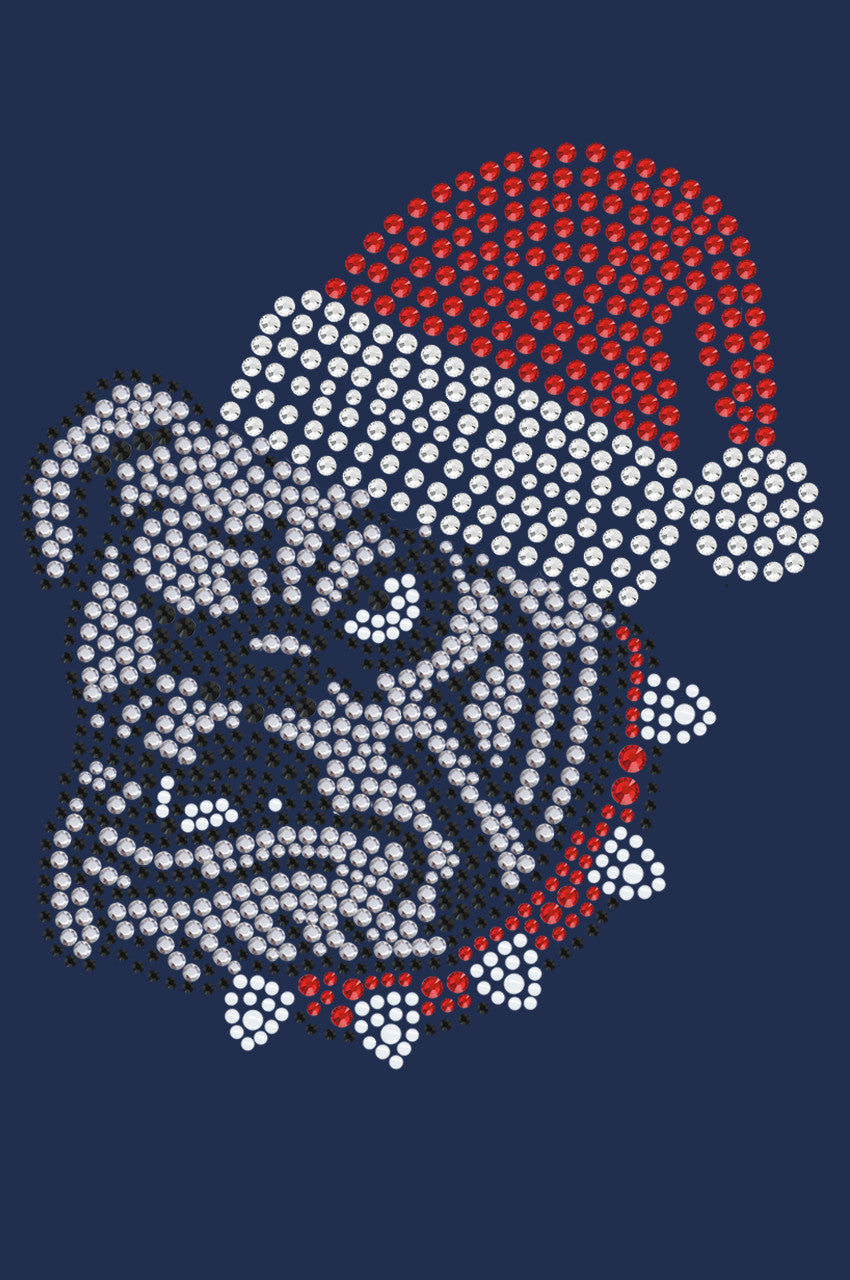 Bulldog Face (White) with Santa Hat - Womens T-shirt